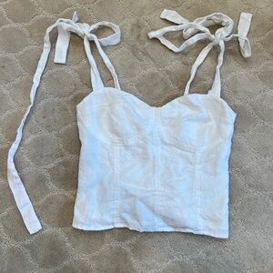 Reformation Jaxon Linen Tank Top, White, Size 2, Bows